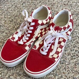 Vans Women's Red and White Checkered Sneakers